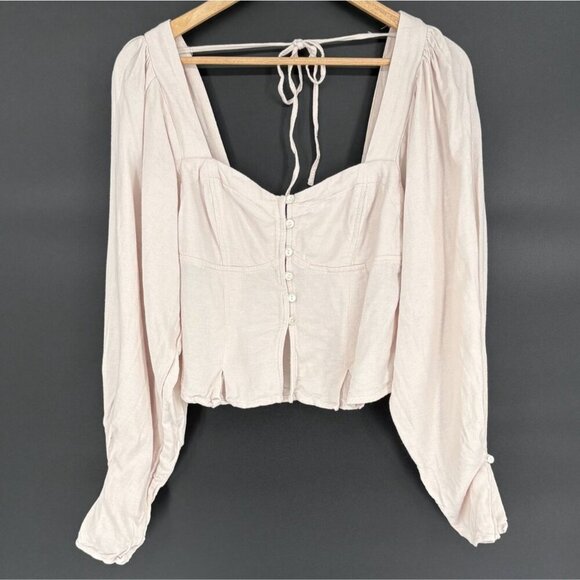 Free People Women's Sunrise Monaco Peasant Top S Blush Pink Boho Cropped - Picture 1 of 10
